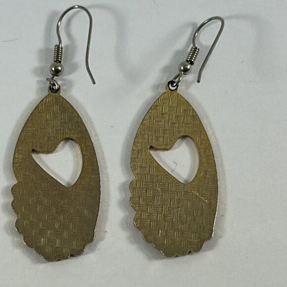 Purple Green Enamel Butterfly Flower Dangle Earrings Teardrop Shape Silver Tone - Picture 4 of 7